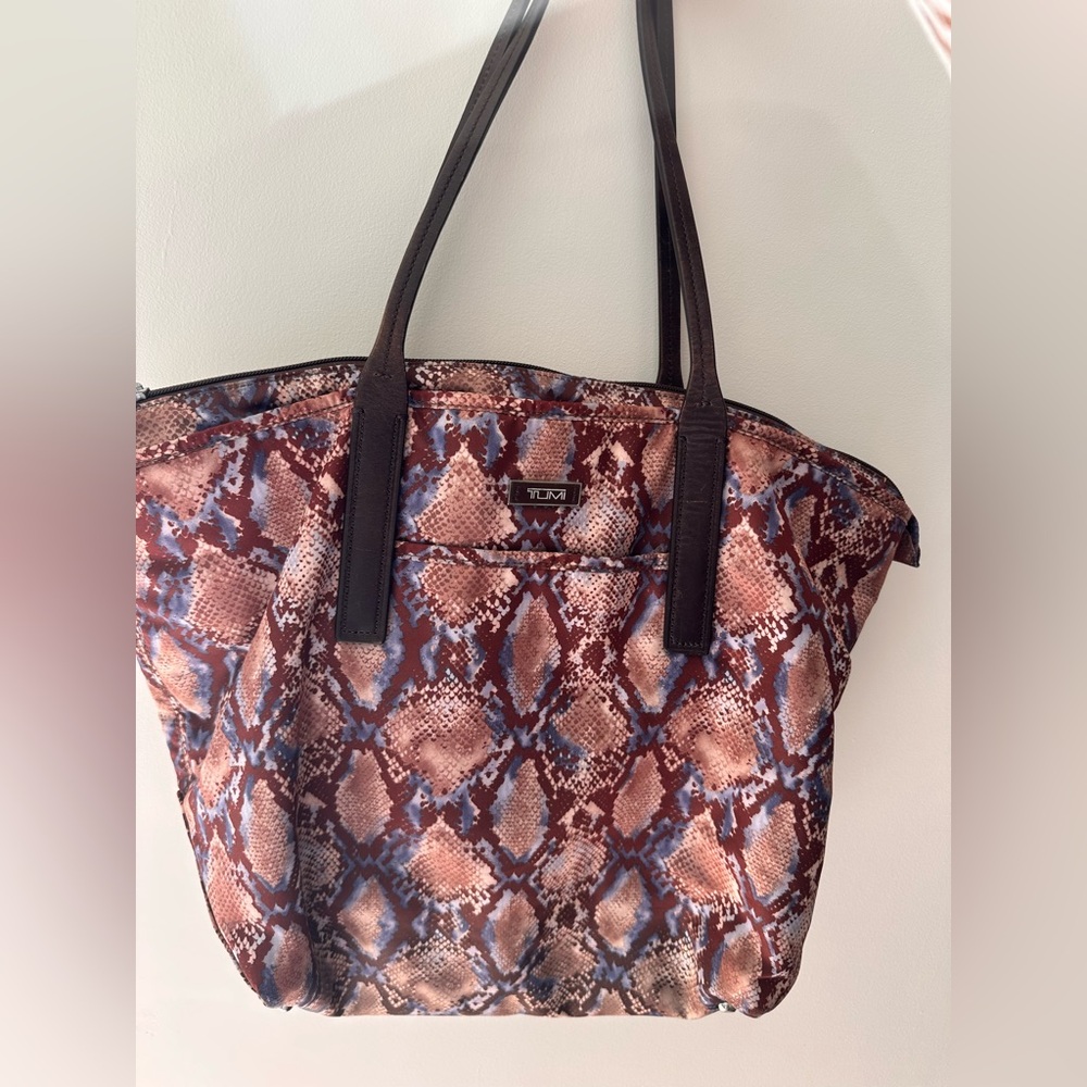 Tumi Snakeskin Patterned Tote in Brown and Blue